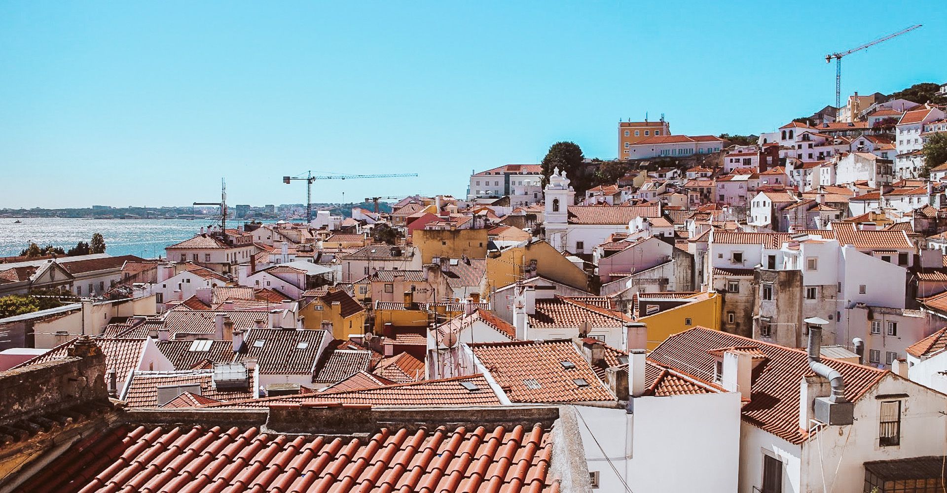 Stunning panoramic view from Santo Estêvão Viewpoint, Lisbon.