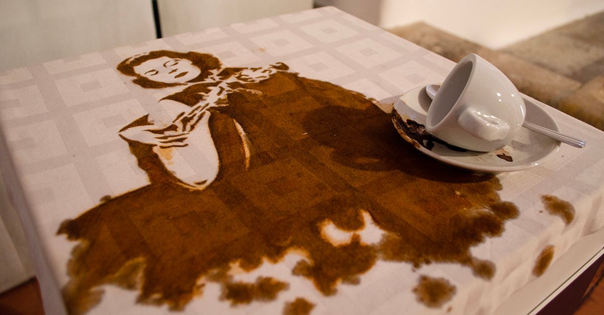 Tablecloth with the image of the sado singer Amalia Rodrigues. A piece of art on display at the Costume Museum in Lisbon